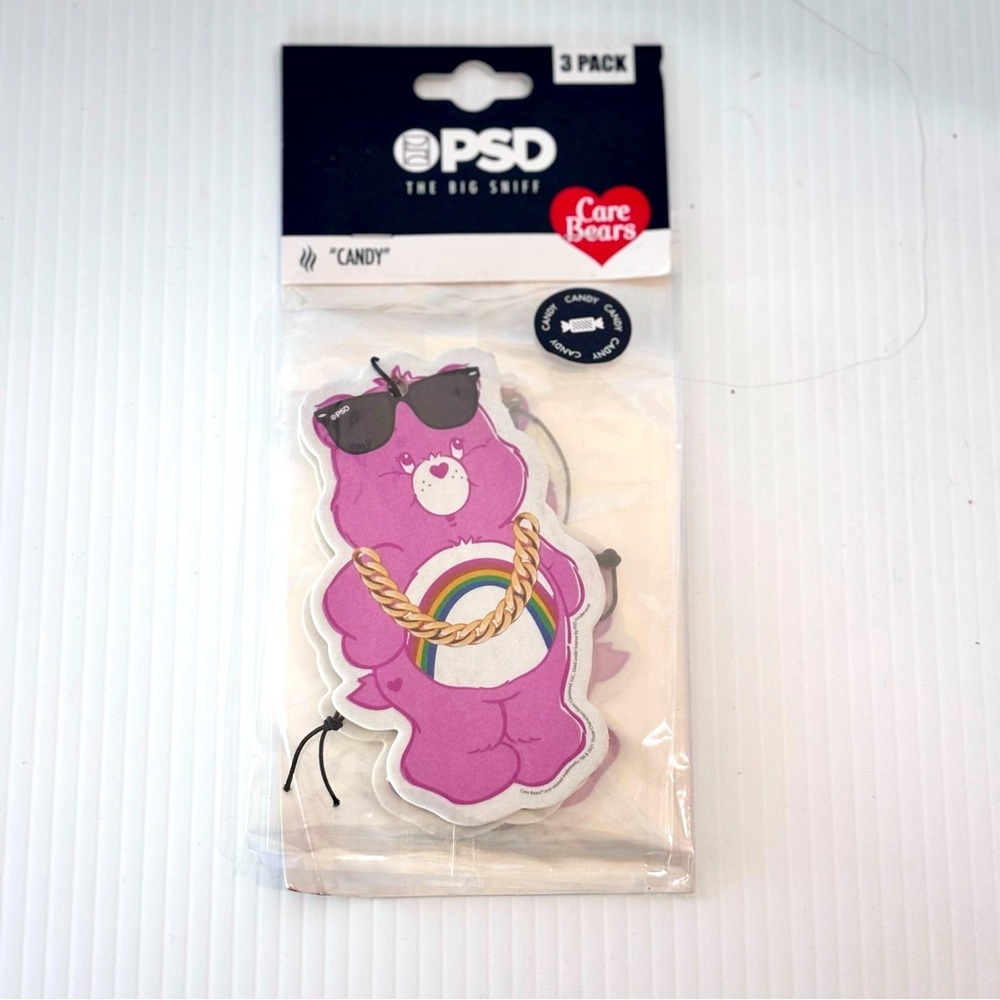 CARE BEARS CHEER BEAR PSD THE BIG SNIFF AIR FRESHNERS 3 PACK SCENT “CANDY”